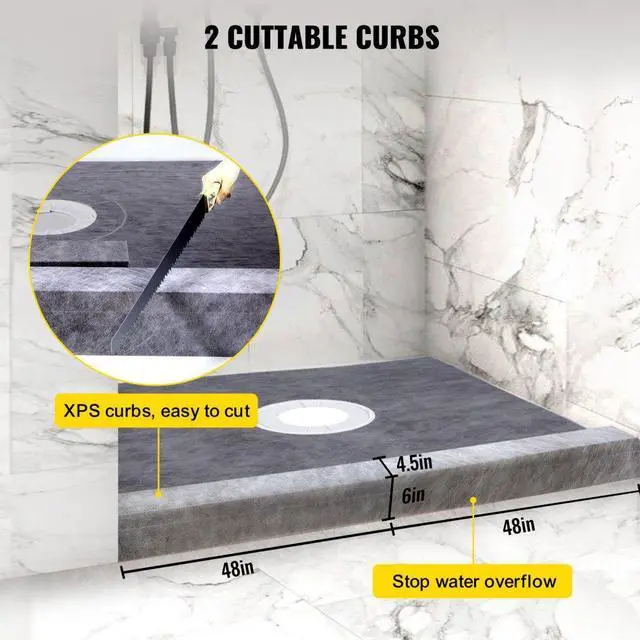 Alt view image 5 of 8 - Vevor 48''x48'' Shower Kit With Shower Tray & Curb With Central Drain Kit Pvc