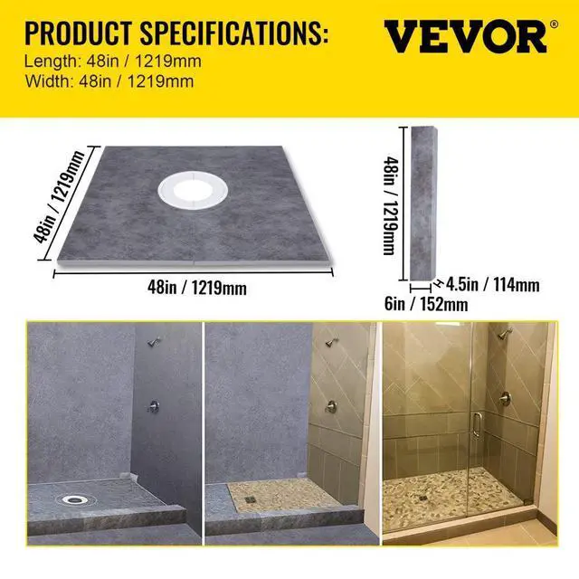 Alt view image 8 of 8 - Vevor 48''x48'' Shower Kit With Shower Tray & Curb With Central Drain Kit Pvc