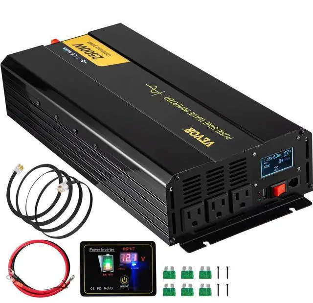 Alt view image 2 of 8 - VEVOR Pure Sine Wave Inverter Power Inverter 2500W DC12V to AC120V Inverter LCD