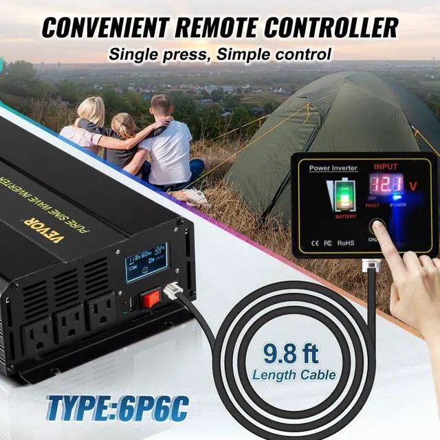 Alt view image 5 of 8 - VEVOR Pure Sine Wave Inverter Power Inverter 2500W DC12V to AC120V Inverter LCD