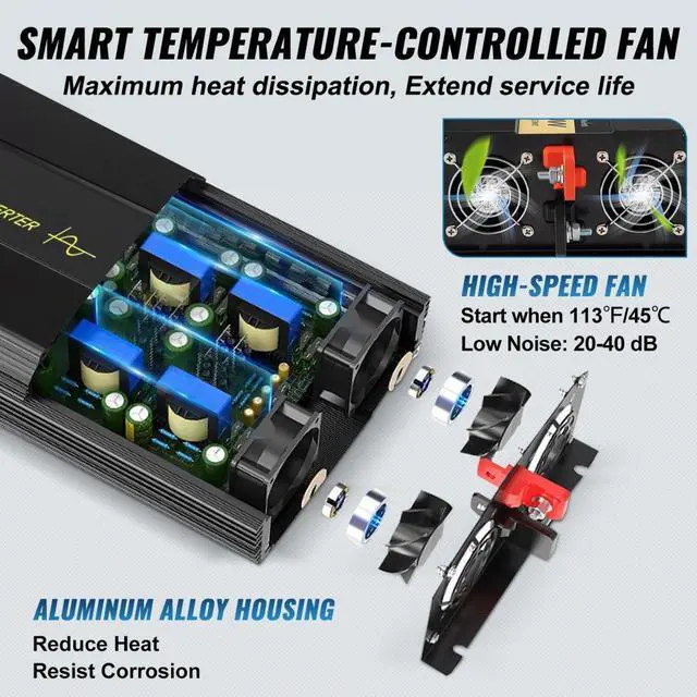 Alt view image 7 of 8 - VEVOR Pure Sine Wave Inverter Power Inverter 2500W DC12V to AC120V Inverter LCD