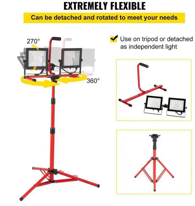 Alt view image 6 of 8 - VEVOR Dual-head Led Work Light 20000 Lumen Led Work Light With Tripod 27.6-68.1"