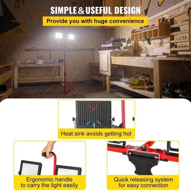 Alt view image 7 of 8 - VEVOR Dual-head Led Work Light 20000 Lumen Led Work Light With Tripod 27.6-68.1"