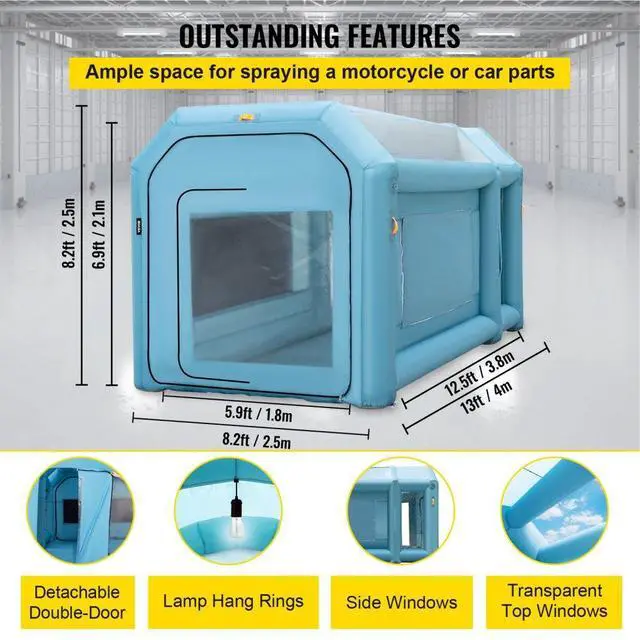 Alt view image 5 of 8 - VEVOR Inflatable Spray Booth Car Paint Tent 13x8x8.2ft Filter System 2 Blowers