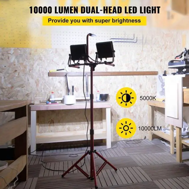 Alt view image 3 of 8 - VEVOR 2pcs Dual-head Led Work Light 10000 Lumen Led Work Light With Tripod Stand