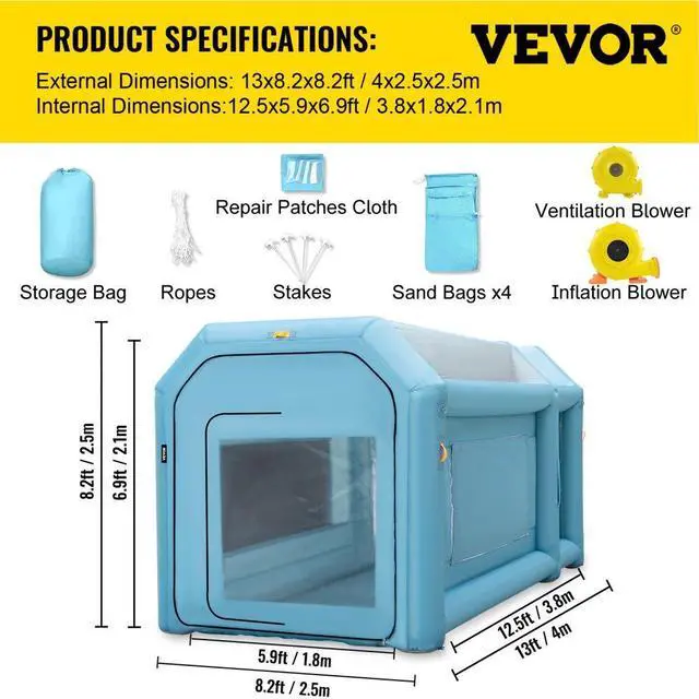 Alt view image 8 of 8 - VEVOR Inflatable Spray Booth Car Paint Tent 13x8x8.2ft Filter System 2 Blowers