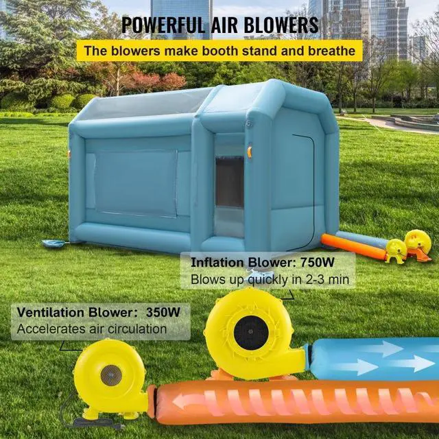 Alt view image 7 of 8 - VEVOR Inflatable Spray Booth Car Paint Tent 13x8x8.2ft Filter System 2 Blowers