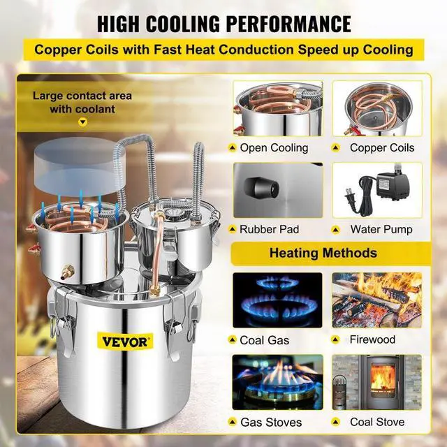 Alt view image 5 of 8 - VEVOR Moonshine Still Water Distiller 13.2gal/50l W/ Thumper Keg & Pump