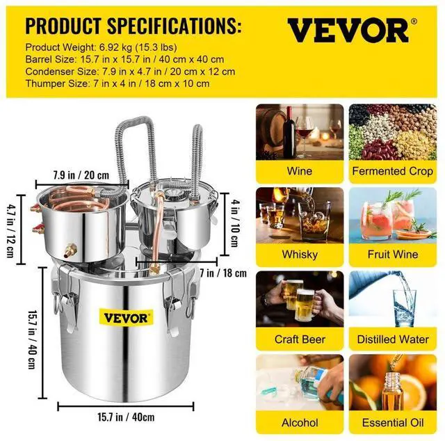 Alt view image 8 of 8 - VEVOR Moonshine Still Water Distiller 13.2gal/50l W/ Thumper Keg & Pump