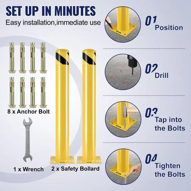 Alt view image 5 of 8 - VEVOR Safety Bollard Steel Bollard Post Yellow Pipe Steel Barrier 36" H 4.5" D