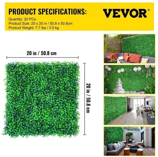 Alt view image 8 of 8 - VEVOR Artificial Boxwood Panel Boxwood Hedge Wall Panel 20pc 20x20" Garden Decor