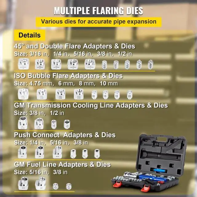 Alt view image 4 of 8 - VEVOR Hydraulic Flaring Tool Kit Double Flaring Tool 45 For 3/16" To 1/2" Tube