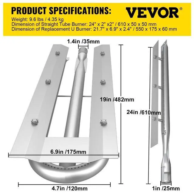 Alt view image 8 of 8 - Vevor Bbq Burners Replacement Burner Grill Part Kit Stainless Steel Gas Bbq Part