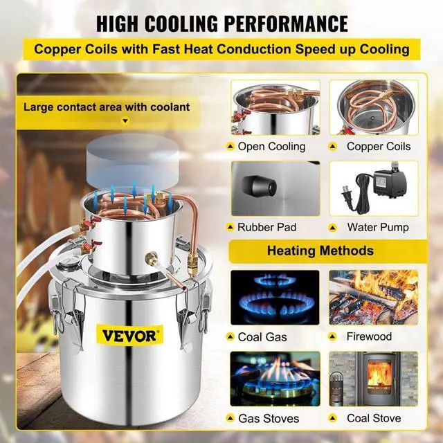 Alt view image 5 of 8 - VEVOR Moonshine Still Water Distiller Brewing Kit 13.2gal W/ Water Pump