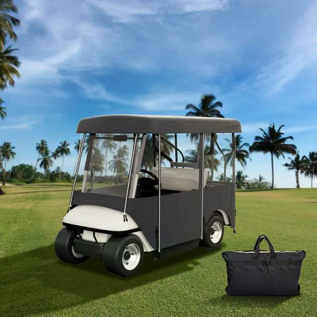 Alt view image 2 of 8 - Golf Cart Cover 4 Passenger Waterproof Black Rain Cover Enclosure W/ Back Seat