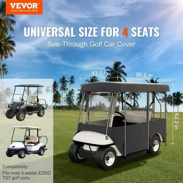 Alt view image 3 of 8 - Golf Cart Cover 4 Passenger Waterproof Black Rain Cover Enclosure W/ Back Seat