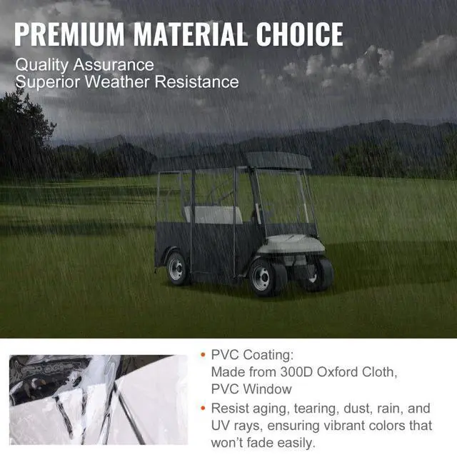 Alt view image 4 of 8 - Golf Cart Cover 4 Passenger Waterproof Black Rain Cover Enclosure W/ Back Seat