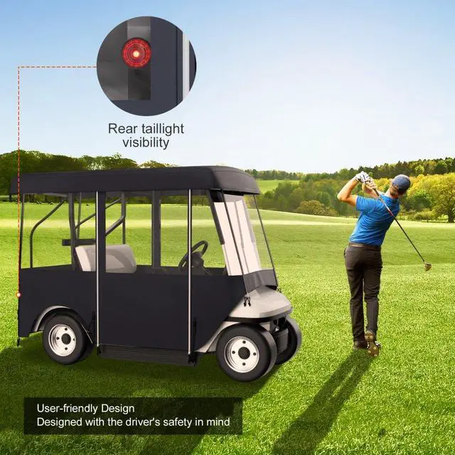 Alt view image 5 of 8 - Golf Cart Cover 4 Passenger Waterproof Black Rain Cover Enclosure W/ Back Seat