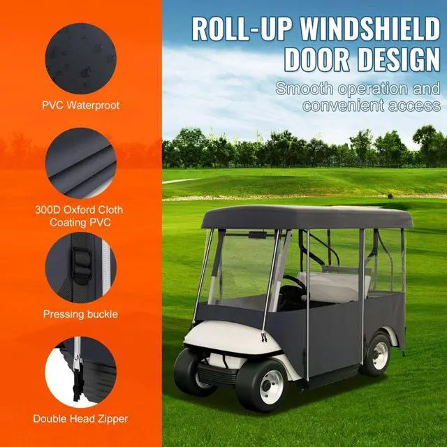 Alt view image 6 of 8 - Golf Cart Cover 4 Passenger Waterproof Black Rain Cover Enclosure W/ Back Seat