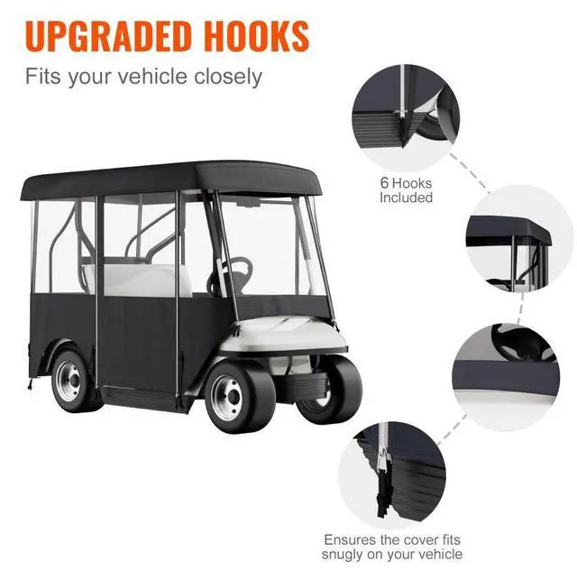 Alt view image 7 of 8 - Golf Cart Cover 4 Passenger Waterproof Black Rain Cover Enclosure W/ Back Seat