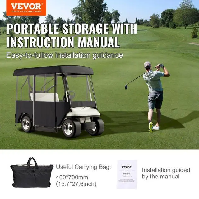 Alt view image 8 of 8 - Golf Cart Cover 4 Passenger Waterproof Black Rain Cover Enclosure W/ Back Seat