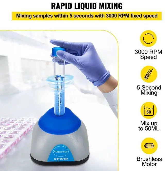 Alt view image 4 of 8 - VEVOR Vortex Mixer, 3000rpm Mini Vortex Mixer Shaker, Touch Function Scientific Lab Vortex Shaker, Mix Up to 50ml, 6mm Orbital Diameter for Test Tube, Tattoo Ink, Nail Polish, Eyelash Adhesives, Paint