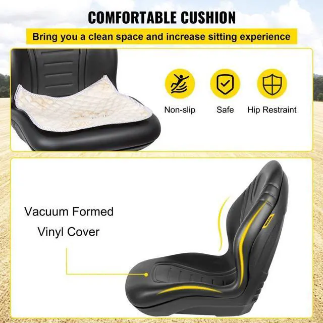 Alt view image 4 of 8 - VEVOR Universal Tractor Seat Replacement 2 Pack, Compact High Back Mower Seat Pair, Black Vinyl Forklift Seat, Central Drain Hole Skid Steer Seat with Mounting Bolt Patterns