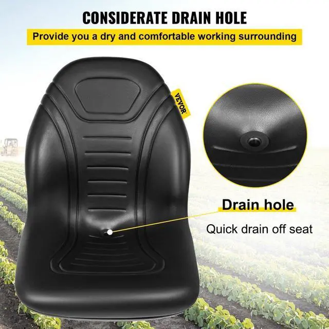 Alt view image 5 of 8 - VEVOR Universal Tractor Seat Replacement 2 Pack, Compact High Back Mower Seat Pair, Black Vinyl Forklift Seat, Central Drain Hole Skid Steer Seat with Mounting Bolt Patterns