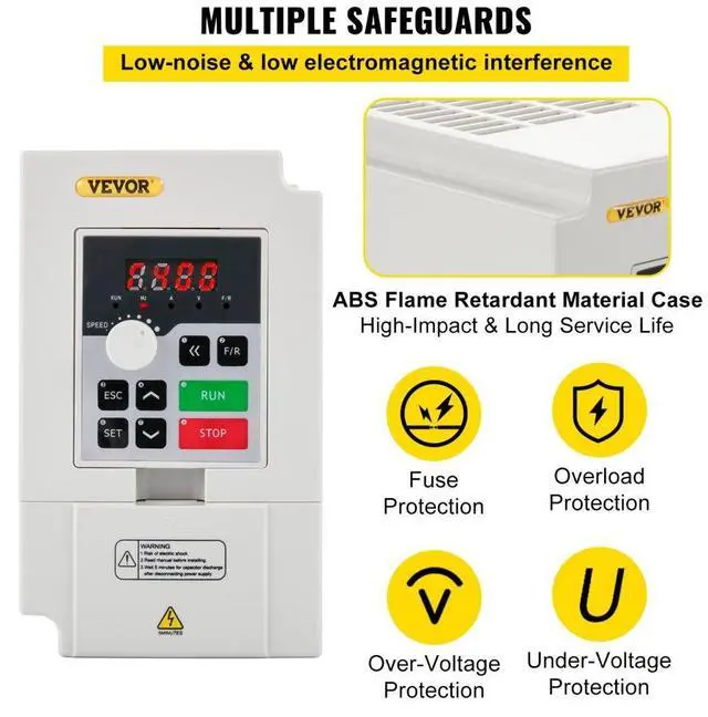 Alt view image 5 of 15 - VEVOR Variable Frequency Drive, AC 220V Input 3KW Variable Frequency CNC Drive Inverter Converter, VFD 4HP 1 or 3 Phase Input, 3 Phase Output, CNC Motor Inverter Converter for Motor Speed Control