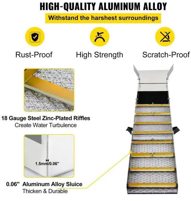Alt view image 5 of 8 - VEVOR Folding Aluminum Alloy Sluice Box, Compact 50" Sluice Boxes for Gold, Lightweight Gold Sluice Equipment, Portable Sluice Boxes w/Miner's Moss, River, Creek, Gold Panning, Prospecting, Dredging