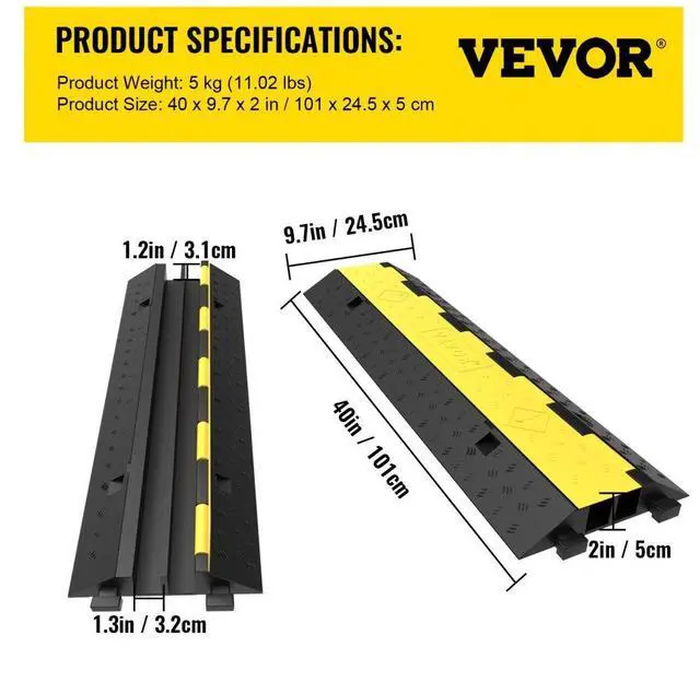 Alt view image 9 of 9 - VEVOR Cable Protector Ramp, 5 Packs 2 Channels Speed Bump Hump, Rubber Modular Speed Bump Rated 11000 LBS Load Capacity, Protective Wire Cord Ramp Driveway Rubber Traffic Speed Bumps Cable Protector