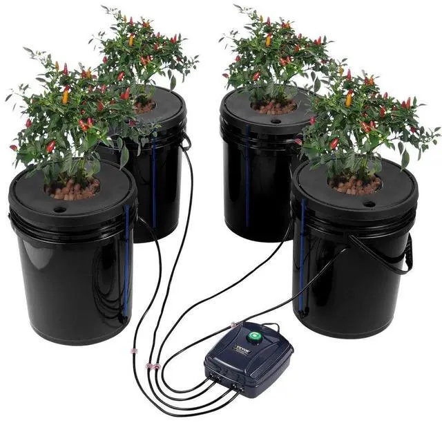 Alt view image 2 of 8 - VEVOR DWC Hydroponic System, 5 Gallon 4 Buckets, Deep Water Culture Growing Bucket, Hydroponics Grow Kit with Pump, Air Stone and Water Level Device, for Indoor/Outdoor Leafy Vegetables