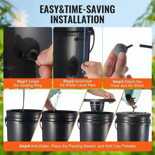 Alt view image 6 of 8 - VEVOR DWC Hydroponic System, 5 Gallon 4 Buckets, Deep Water Culture Growing Bucket, Hydroponics Grow Kit with Pump, Air Stone and Water Level Device, for Indoor/Outdoor Leafy Vegetables