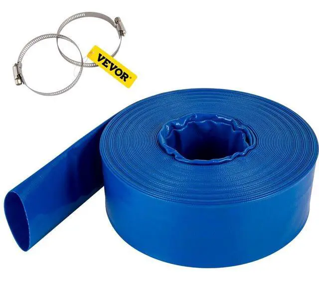 Alt view image 2 of 8 - VEVOR Discharge Hose, 4" x 105', PVC Lay Flat Hose, Heavy Duty Backwash Drain Hose with Clamps, Weather-proof & Burst-proof, Ideal for Swimming Pool & Water Transfer, Blue