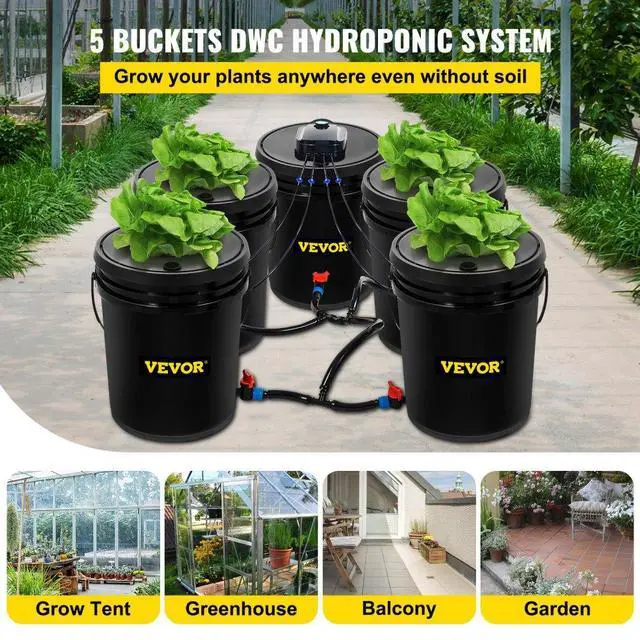 Alt view image 3 of 8 - VEVOR Hydroponics Deep Water Culture DWC Hydroponic System 5 Gallon 5 Buckets