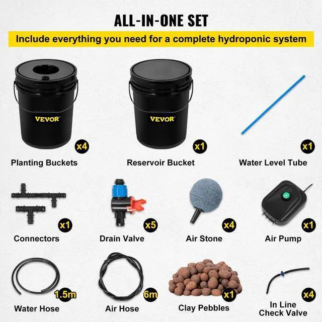 Alt view image 7 of 8 - VEVOR Hydroponics Deep Water Culture DWC Hydroponic System 5 Gallon 5 Buckets