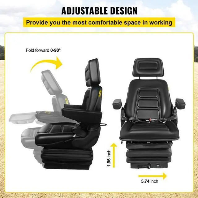 Alt view image 4 of 8 - VEVOR Suspension Seat Adjustable Backrest Headrest Armrest, Forklift Seat With Slide Rails, Foldable Heavy Duty for Tractor Forklift Excavator Skid Steer