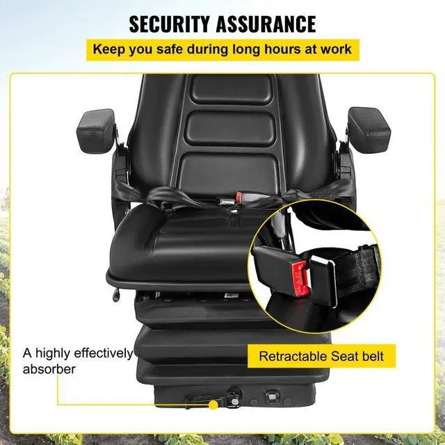 Alt view image 5 of 8 - VEVOR Suspension Seat Adjustable Backrest Headrest Armrest, Forklift Seat With Slide Rails, Foldable Heavy Duty for Tractor Forklift Excavator Skid Steer