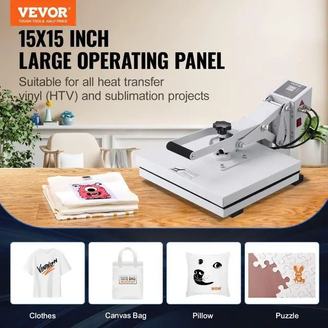 Alt view image 3 of 8 - VEVOR Heat Press, 15x15 Heat Press Machine, Fast Heating, High Pressure Heat Press Machine for T-Shirt, Power Digital Industrial Sublimation Printer for Heat Transfer Vinyl, Easy to Use, White