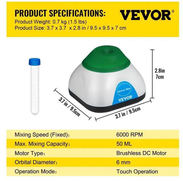 Alt view image 8 of 8 - VEVOR Vortex Mixer, 6000rpm Mini Vortex Mixer Shaker Touch Function USB Charging Vortex Shaker, Mix Up to 50ML 6mm Orbital Diameter for Paint Tattoo Ink Test Tube Nail Polish, Test Tube Included