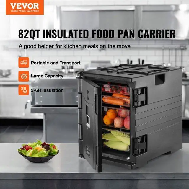 Alt view image 3 of 16 - VEVOR Insulated Food Pan Carrier, 82 Qt Hot Box for Catering, LLDPE Food Box Carrier w/ Double Buckles, Front Loading Food Warmer w/ Handles, Stackable End Loader for Restaurant, Canteen, etc. Black