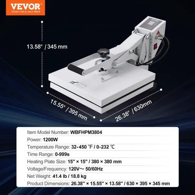 Alt view image 8 of 8 - VEVOR Heat Press, 15x15 Heat Press Machine, Fast Heating, High Pressure Heat Press Machine for T-Shirt, Power Digital Industrial Sublimation Printer for Heat Transfer Vinyl, Easy to Use, White