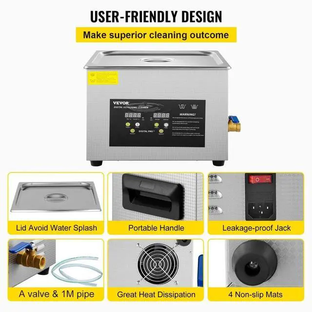 Alt view image 8 of 9 - VEVOR 15l Ultrasonic Cleaner Heater Timer 600w 40khz Jewelry Cleaning Machine