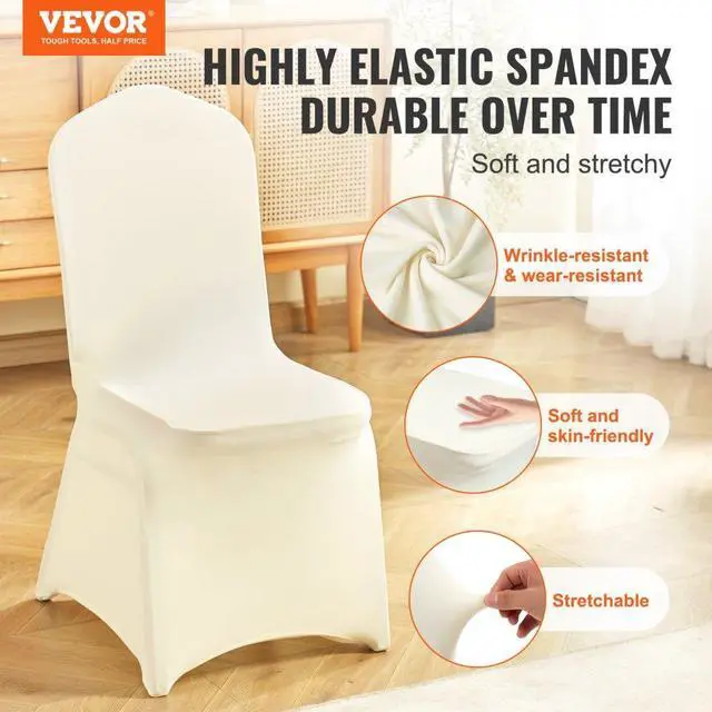 Alt view image 4 of 9 - VEVOR 100 Pcs Ivory Chair Covers Polyester Spandex Stretch Slipcovers Wedding Party
