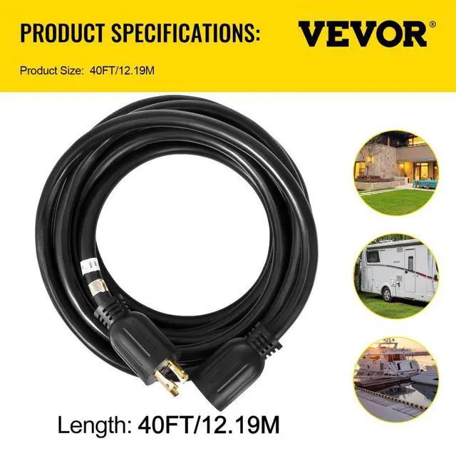 Alt view image 9 of 9 - VEVOR Generator Extension Cord 40' 10/4 Power Cable 30 Amp Adapter Plug Copper Wire
