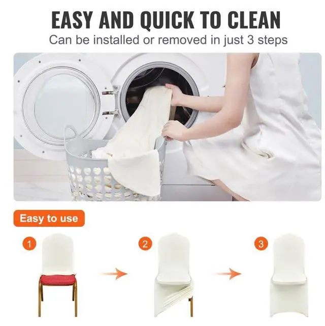 Alt view image 6 of 9 - VEVOR 100 Pcs Ivory Chair Covers Polyester Spandex Stretch Slipcovers Wedding Party