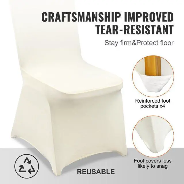 Alt view image 7 of 9 - VEVOR 100 Pcs Ivory Chair Covers Polyester Spandex Stretch Slipcovers Wedding Party