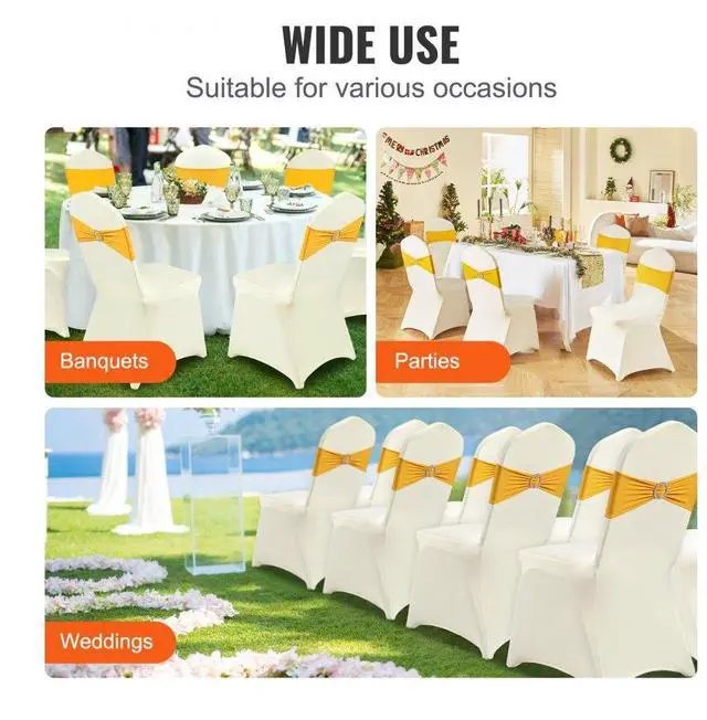 Alt view image 8 of 9 - VEVOR 100 Pcs Ivory Chair Covers Polyester Spandex Stretch Slipcovers Wedding Party