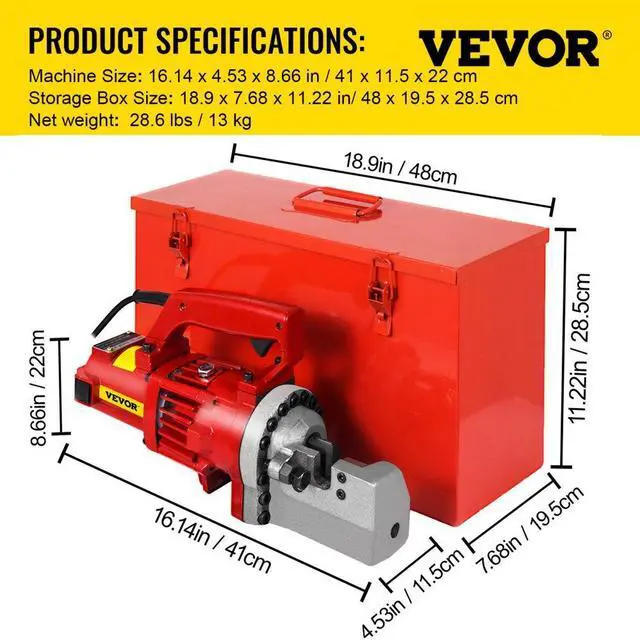 Alt view image 9 of 9 - VEVOR Rebar Cutter Rc-20 1250w 3/4" #6 Capacity Portable Electric Hydraulic W/ Case