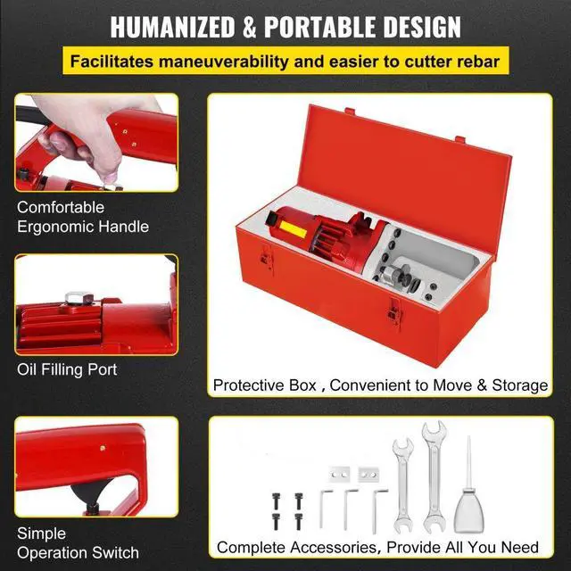 Alt view image 8 of 9 - VEVOR Rebar Cutter Rc-20 1250w 3/4" #6 Capacity Portable Electric Hydraulic W/ Case